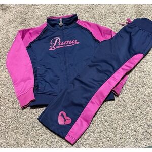 Puma Girls 4T Pink Navy Tracksuit Set Zip Jacket Pants Athletic Outfit Y2K
